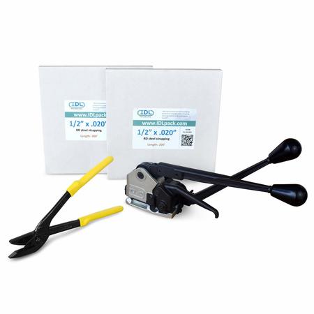 IDL PACKAGING 1/2" Steel Strapping Kit, 500 Ft. Sealless Combination Tool U.SSK.12.500